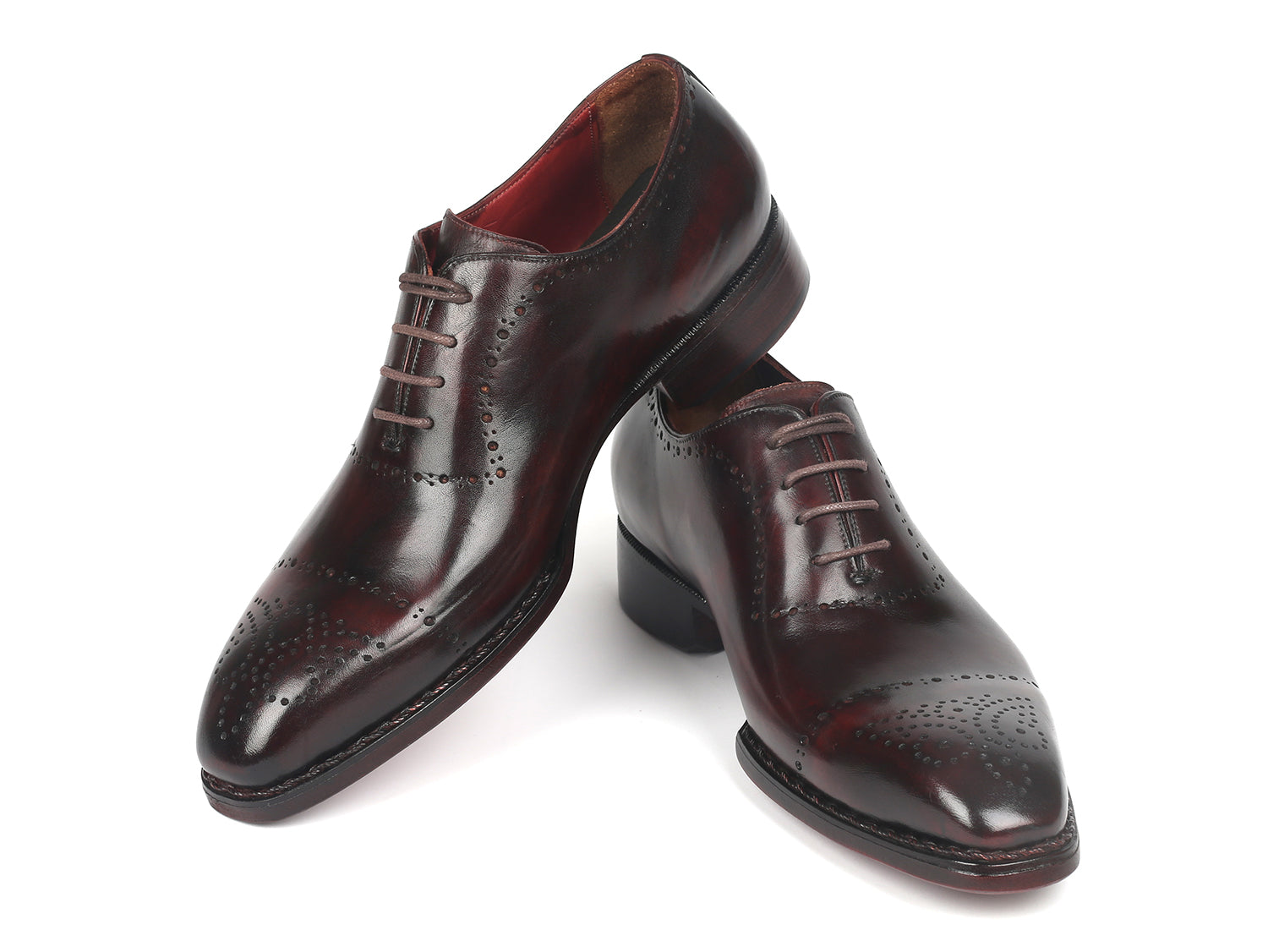 Paul Parkman Dark Bordeaux Goodyear Welted Oxfords showcasing hand-painted leather and elegant design.